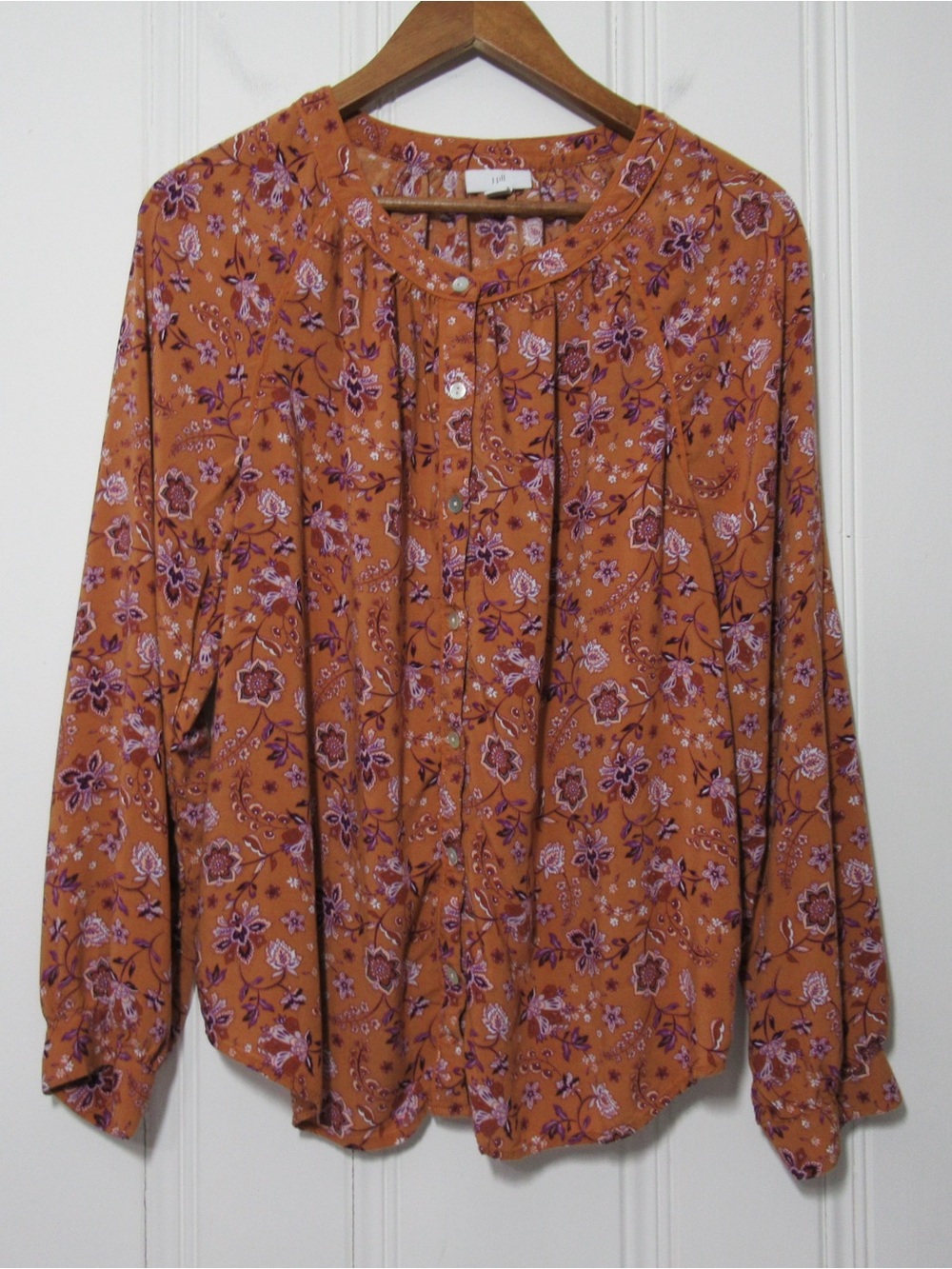 J. Jill Boho Brown Floral Peasant Button Down Top Size Large